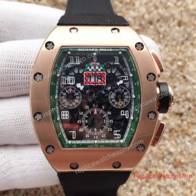 Clone Richard Mille RM011 Flyback Chronograph - Felipe Massa Watch Rose Gold Green Inner rubber